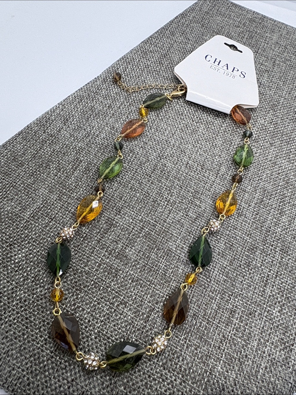 Chaps Multicolor Faceted Bead Necklace - Green, Amber, Brown
